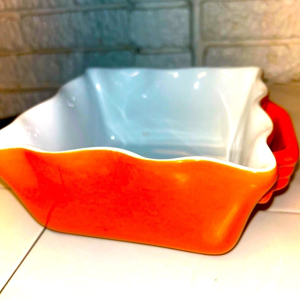 Authentic Gates Ware Orange and White Ceramic Baking Dish 1.2 QT - Picture 5 of 14